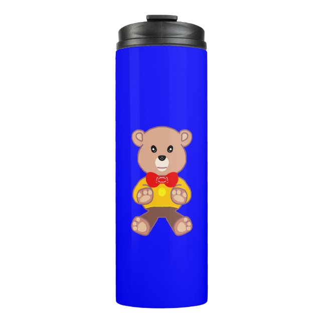 Niedlicher Teddybär auf blauem Thermaltumbler Thermosbecher (Vorderseite)
