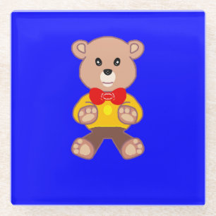 Niedlicher Teddybär auf blauem Untersetzer