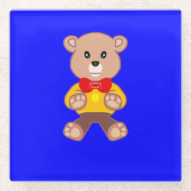 Niedlicher Teddybär auf blauem Untersetzer (Vorderseite)