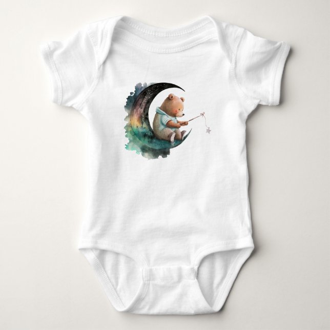 Niedlicher Teddybär auf dem Mond, Plush-Cartoon-Bä Baby Strampler (Vorderseite)