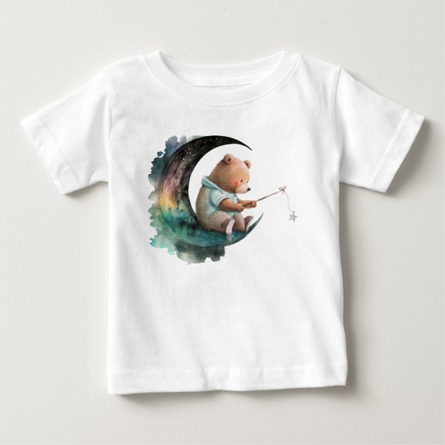 Niedlicher Teddybär auf dem Mond, Plush-Cartoon-Bä Baby T-shirt (Vorderseite)