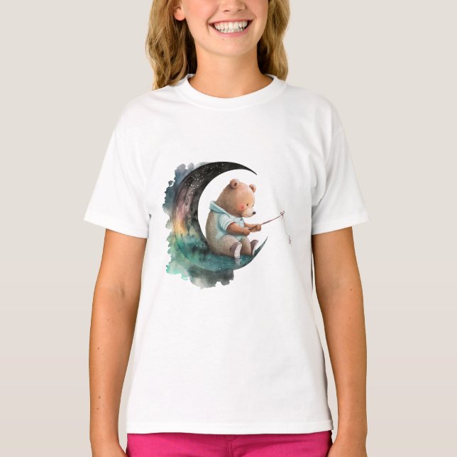 Niedlicher Teddybär auf dem Mond, Plush-Cartoon-Bä T-Shirt (Vorderseite)