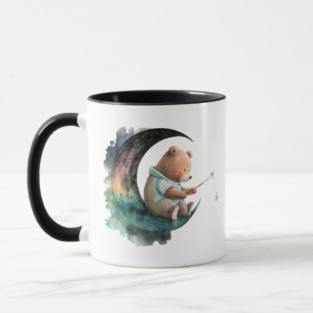Niedlicher Teddybär auf dem Mond, Plush-Cartoon-Bä Tasse (Links)