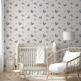 Niedlicher Teddybär auf dem Mond Soft Peach Kinder Tapete