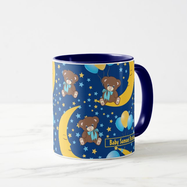 Niedlicher Teddybär auf dem Mondmuster Tasse (VorderseiteRechts)