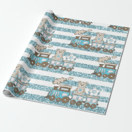 Niedlicher Teddybär, Baby-Dusche blau Geschenkpapier
