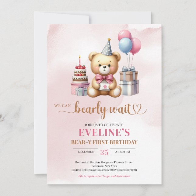 Niedlicher Teddybär Bären zum ersten Geburtstag ei Einladung (Vorderseite)