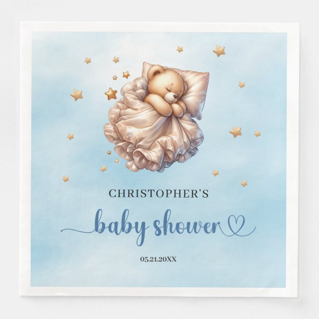 Niedlicher Teddybär, blau und goldgelb Serviette (Vorderseite)