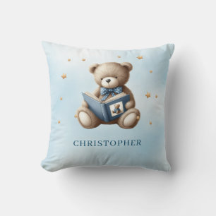 Niedlicher Teddybär, der ein Buch liest Kissen