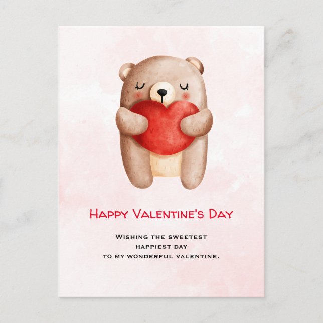 Niedlicher Teddybär, der ein Valentinisches Rotes  Postkarte (Vorderseite)