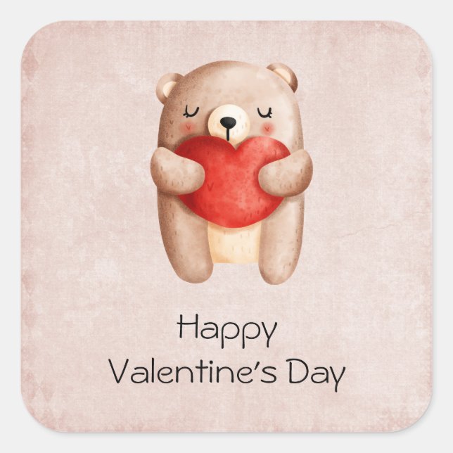 Niedlicher Teddybär, der ein Valentinisches Rotes  Quadratischer Aufkleber (Vorderseite)