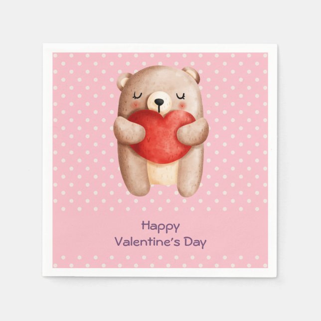 Niedlicher Teddybär, der ein Valentinisches Rotes  Serviette (Vorderseite)