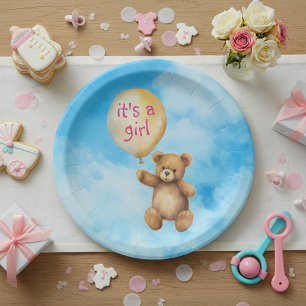 Niedlicher Teddybär, ein Ballon-Babydusche Pappteller