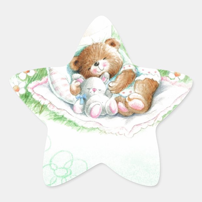Niedlicher Teddybär für Taufe, Weihnachten Stern-Aufkleber (Vorderseite)