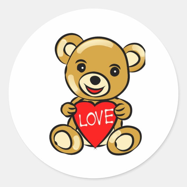 Niedlicher Teddybär Herz mit Liebe - Adorable Runder Aufkleber (Vorderseite)