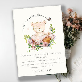 Niedlicher Teddybär in Blume Basket Pink Babydusch Dankeskarte