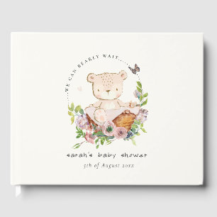 Niedlicher Teddybär in Blume Basket Pink Babydusch Gästebuch