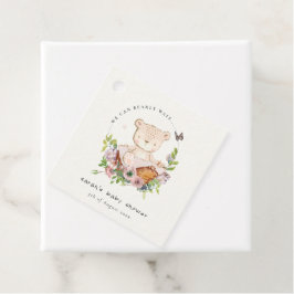 Niedlicher Teddybär in Blume Basket Pink Babydusch Geschenkanhänger