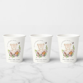 Niedlicher Teddybär in Blume Basket Pink Babydusch Pappbecher