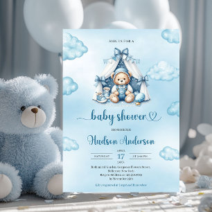 Niedlicher Teddybär in zelblau-brauner Elfenbeinju Einladung