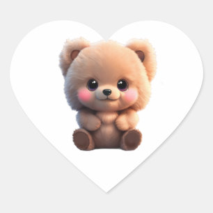 Niedlicher Teddybär mit anpassbarer Hintergrundfar Herz-Aufkleber