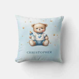 Niedlicher Teddybär mit Babyflasche Kissen