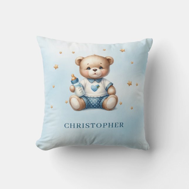 Niedlicher Teddybär mit Babyflasche Kissen (Vorderseite)