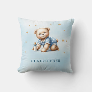 Niedlicher Teddybär mit Babyflasche Kissen
