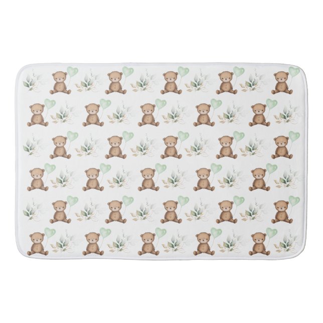 Niedlicher Teddybär mit Ballon & Grün Kinder Badematte (Vorderseite)