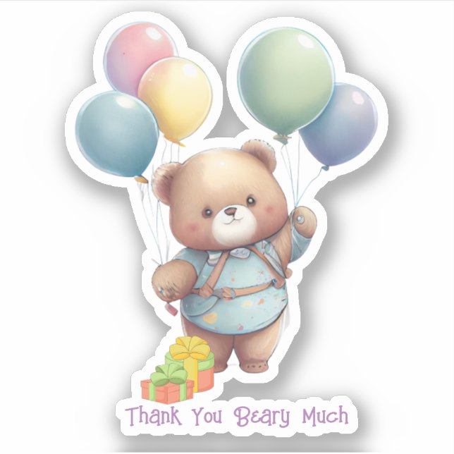 Niedlicher Teddybär mit Balloons, kundenspezifisch Aufkleber (Vorderseite)
