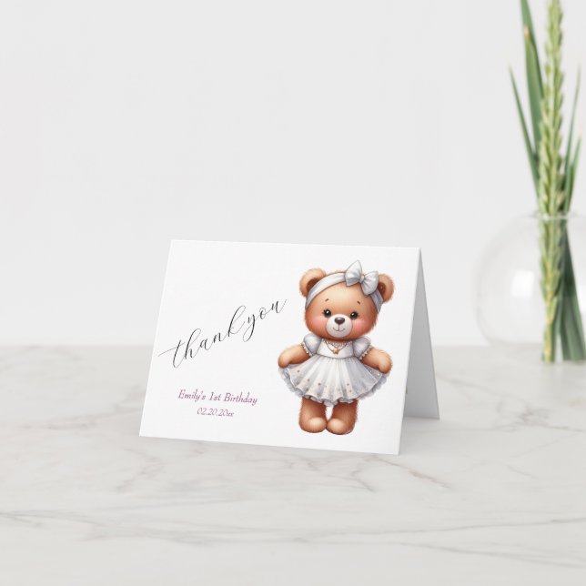 Niedlicher Teddybär mit Balloons und Geschenken Dankeskarte (Vorderseite)