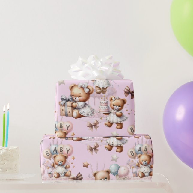 Niedlicher Teddybär mit Balloons und Geschenken Geschenkpapier (Partygeschenke)