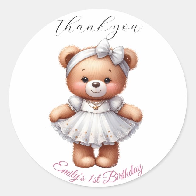 Niedlicher Teddybär mit Balloons und Geschenken Runder Aufkleber (Vorderseite)