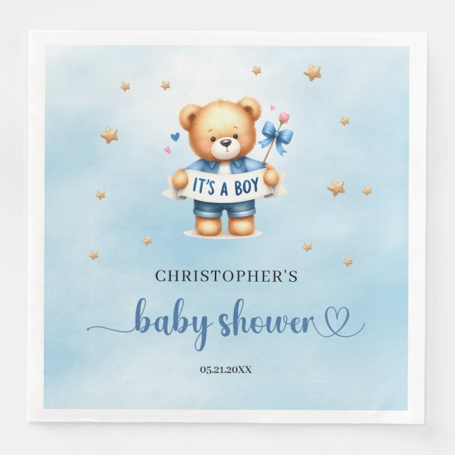 Niedlicher Teddybär mit Band, es ist eine Babydusc Serviette (Vorderseite)