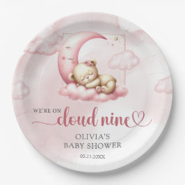 Niedlicher Teddybär mit blauer Rosa und neun Mädch Pappteller
