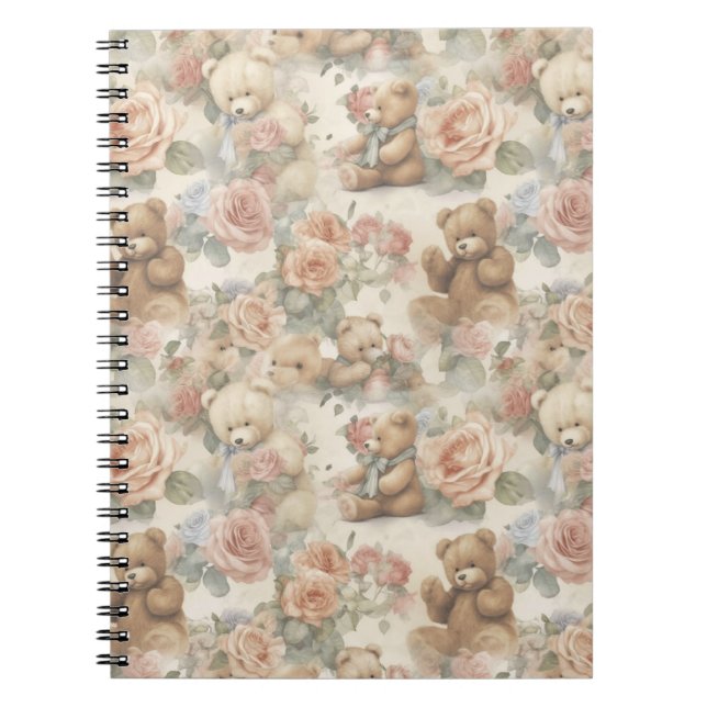 niedlicher Teddybär mit Blume Notizblock (Vorderseite)