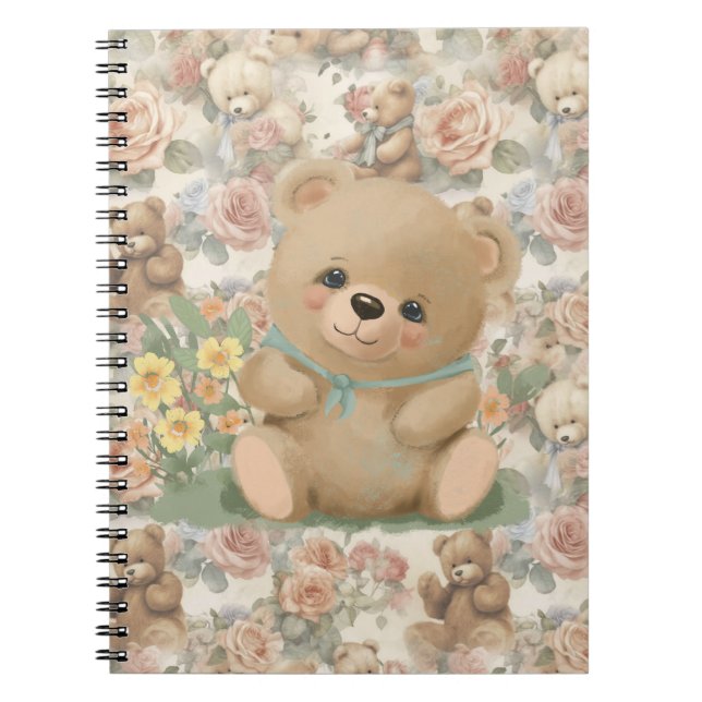 niedlicher Teddybär mit Blume Notizblock (Vorderseite)