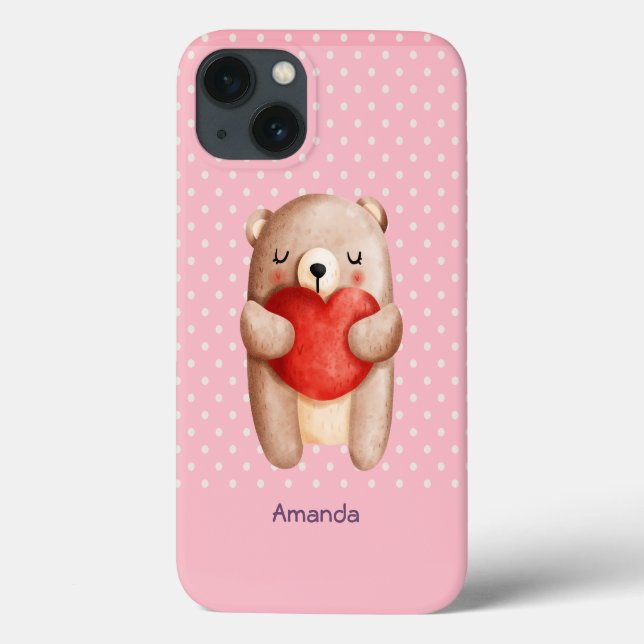 Niedlicher Teddybär mit einem roten Herz Case-Mate iPhone Hülle (Rückseite)