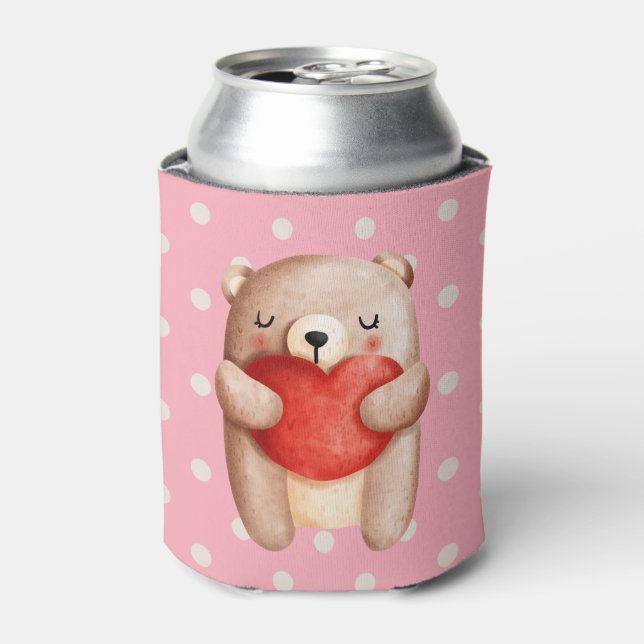 Niedlicher Teddybär mit einem roten Herz Dosenkühler (Kanne Vorderseite)