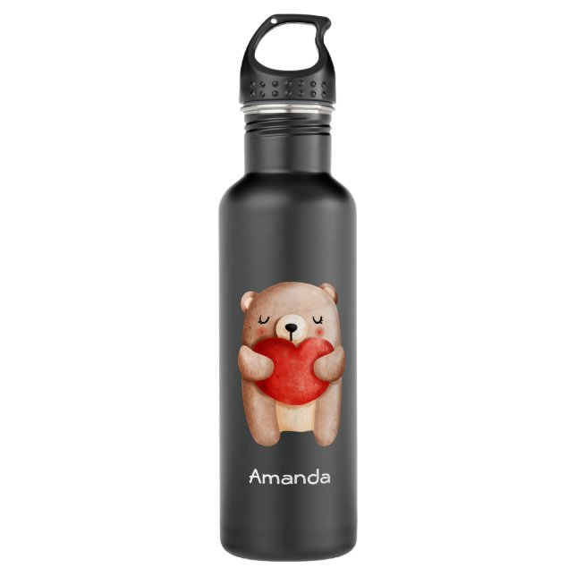 Niedlicher Teddybär mit einem roten Herz Edelstahlflasche (Vorderseite)