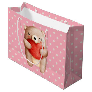 Niedlicher Teddybär mit einem roten Herz Große Geschenktüte