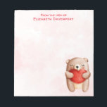 Niedlicher Teddybär mit einem roten Herz Notizblock<br><div class="desc">Ein Notizblock mit einer niedlichen Aquarellbild. Ein brauner Teddybär,  der ein großes rotes Herz trägt.</div>