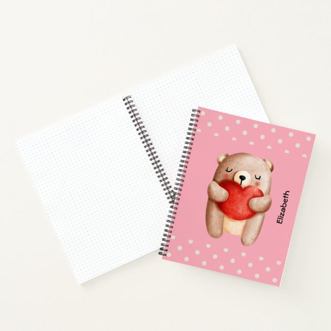 Niedlicher Teddybär mit einem roten Herz Notizbuch (Innenseite)