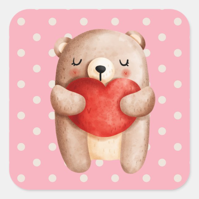 Niedlicher Teddybär mit einem roten Herz Quadratischer Aufkleber (Vorderseite)