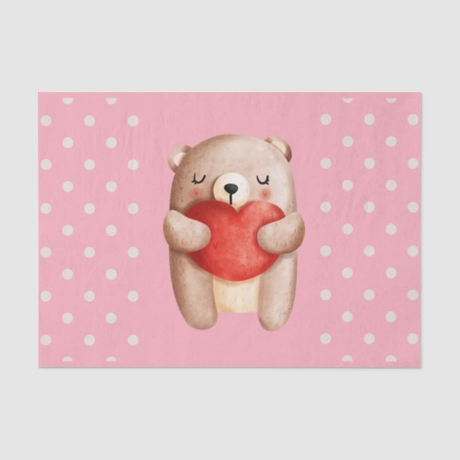 Niedlicher Teddybär mit einem roten Herz Seidenpapier (Vorderseite)