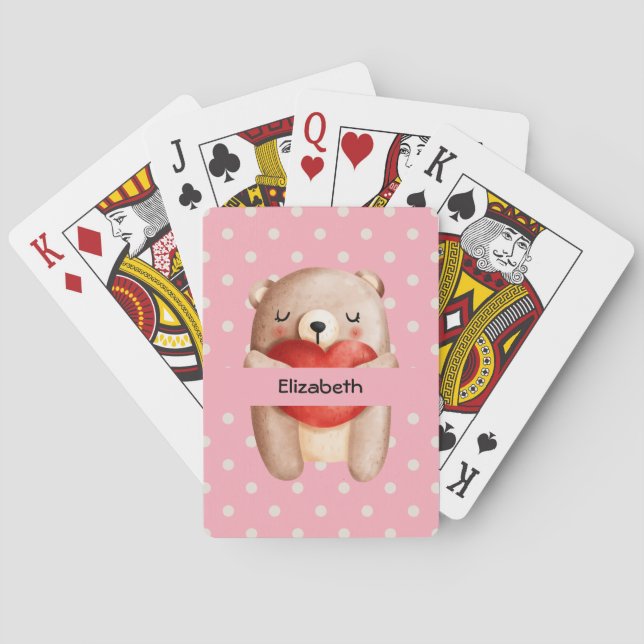 Niedlicher Teddybär mit einem roten Herz Spielkarten (Rückseite)