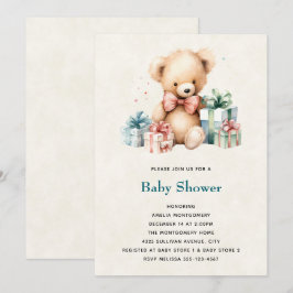 Niedlicher Teddybär mit Geschenksdusche Einladung