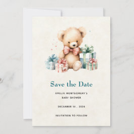 Niedlicher Teddybär mit Geschenksdusche Save The Date
