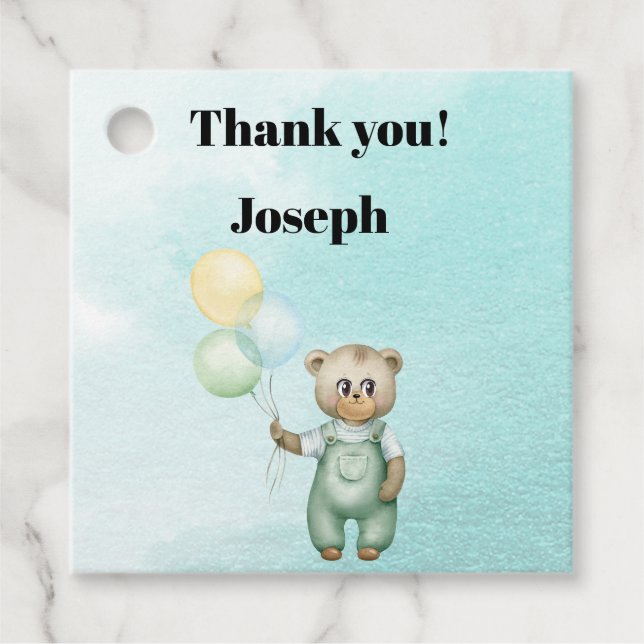 niedlicher Teddybär mit grünem Hintergrund Geschenkanhänger (Vorderseite)