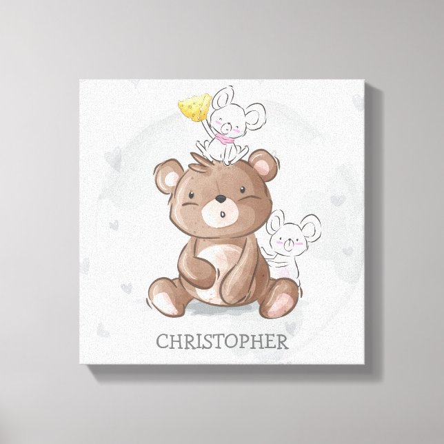 Niedlicher Teddybär mit Kinderzimmer Leinwanddruck (Vorderseite)